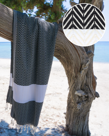 ZAYA Hammam Towel, Beach Towel, Pestemal - Black / White-0